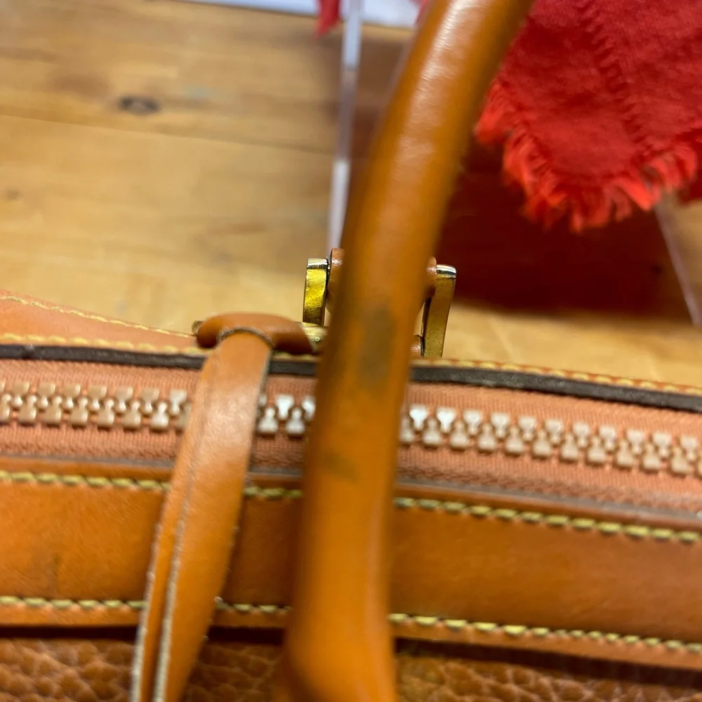 RARE Dooney & Bourke Tan Forest Green All Weather Leather Satchel Hand Bag Purse